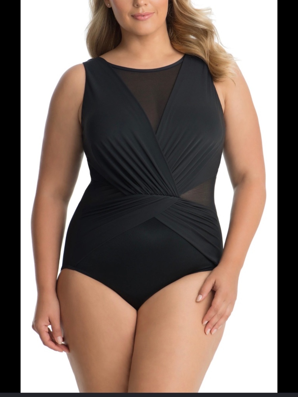 NWT Black Mesh Criss Cross Front swimsuit Size 18